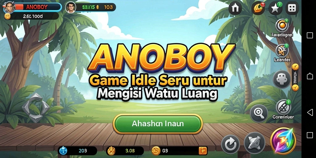 Screenshot gameplay ANOBOY yang penuh warna dan menarik.