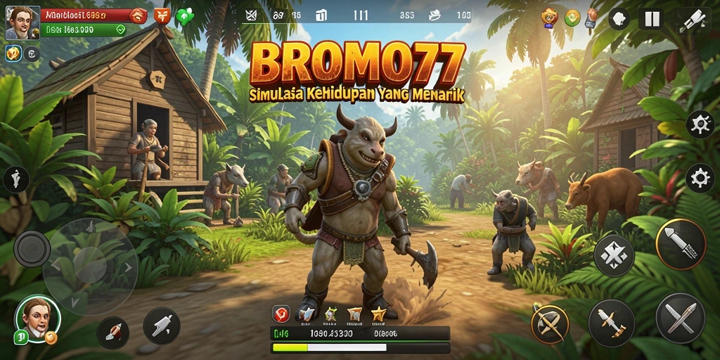 Screenshot utama BROMO77 menunjukkan gameplay simulasi yang menarik.