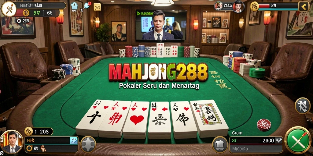 Screenshot gameplay MAHJONG288 menampilkan aksi Poker yang seru.