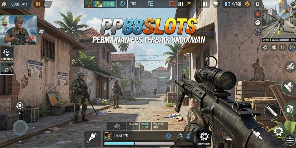 Tampilan gameplay menegangkan PP88SLOTS dalam pertempuran FPS.