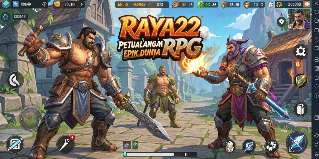 Tampilan gameplay RAYA22 dengan karakter yang beraksi di dunia RPG yang menawan.