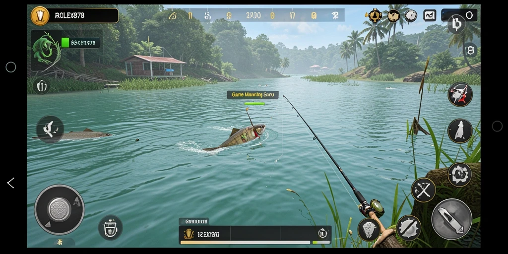 Tampilan gameplay ROLEX878 yang menarik dan penuh warna saat memancing.