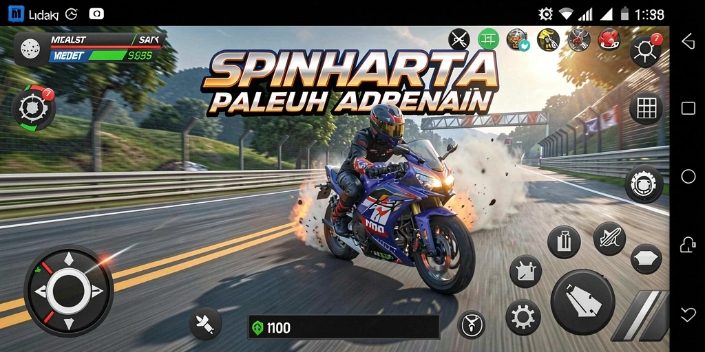 Gameplay mendebarkan dalam balapan motor di SPINHARTA.