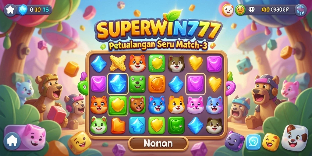 Tampilan gameplay SUPERWIN777 dengan warna-warna cerah dan tantangan seru.