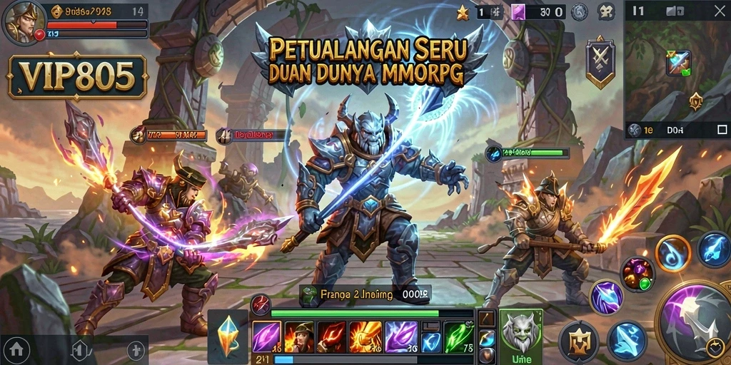 Screenshot gameplay VIP805 menampilkan pertarungan epik di dunia fantasi yang menakjubkan.
